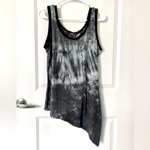 OOAK Asymmetrical Gray Black and Blue Tie-Dye Tank Top - Handmade Tank Top